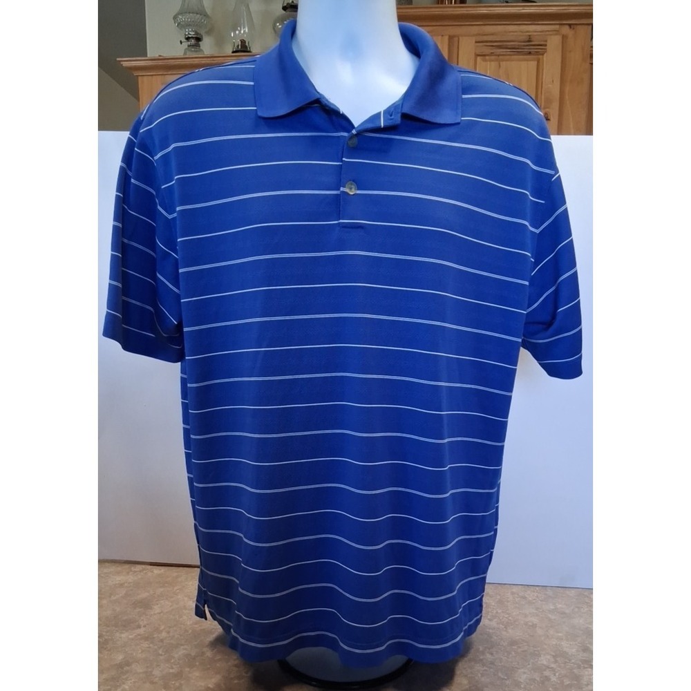 Nike Dri-FIT Mens Golf Polo Shirt Striped Royal Blue Short Sleeve Large